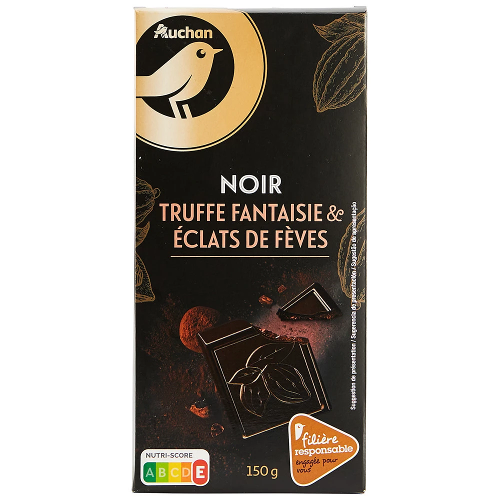 Шоколад чорний Auchan Noir Трюфель із какао-бобів 150 г (3245678046692)