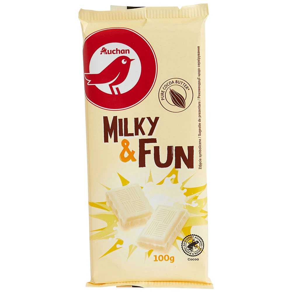Шоколад білий Auchan Milky&Fun 100 г (3245678049587)
