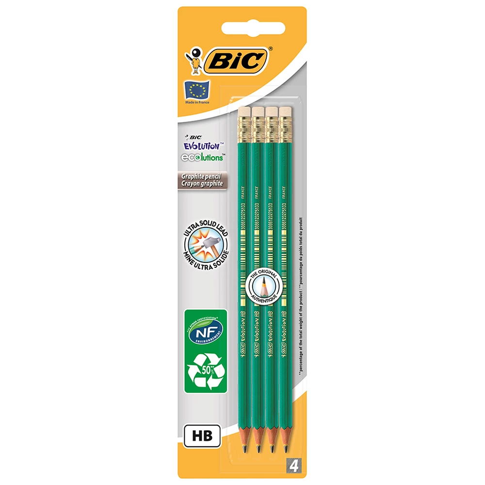 Набір олівців графітних BIC Evolution HB з гумкою, 4 шт.