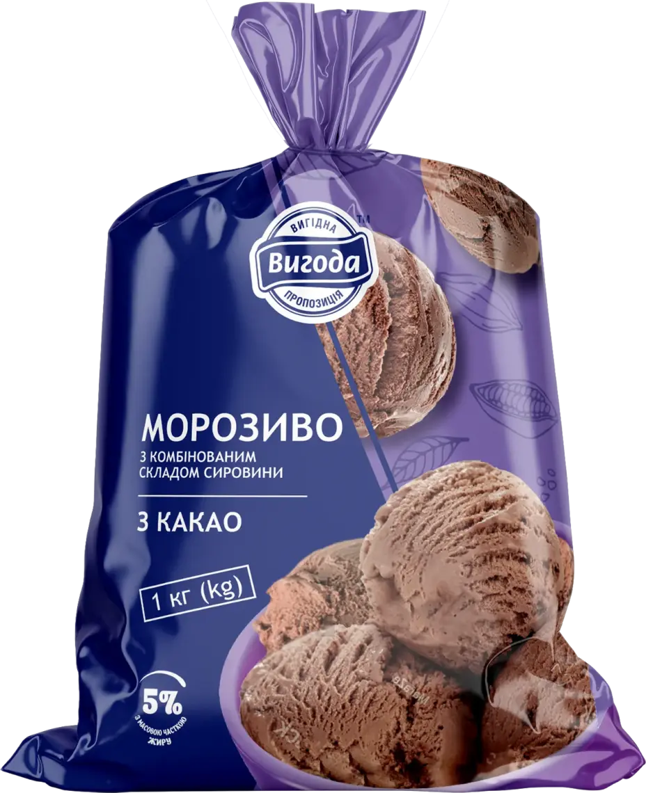 Морозиво Вигода з комбінованим складом 5% з какао 1 кг