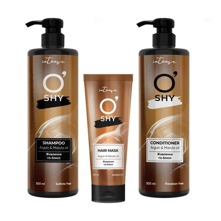 Подарунковий набір O'shy Intense Argan & Marula Oil Маска для волосся 200 мл + Шампунь 500 мл + Кондиціонер 500 мл (4802370056177)