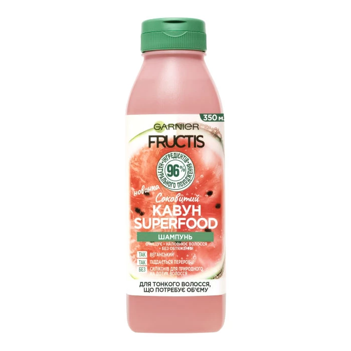 Шампунь для тонкого волосся Garnier Fructis Superfood Соковитий кавун 350 мл