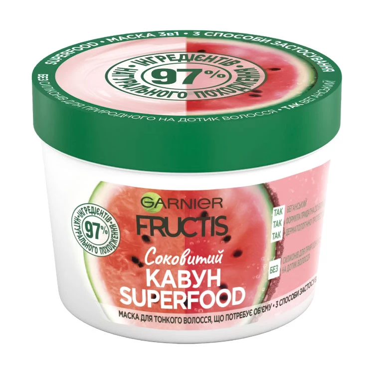 Маска для тонкого волосся Garnier Fructis Superfood Соковитий кавун 390 мл