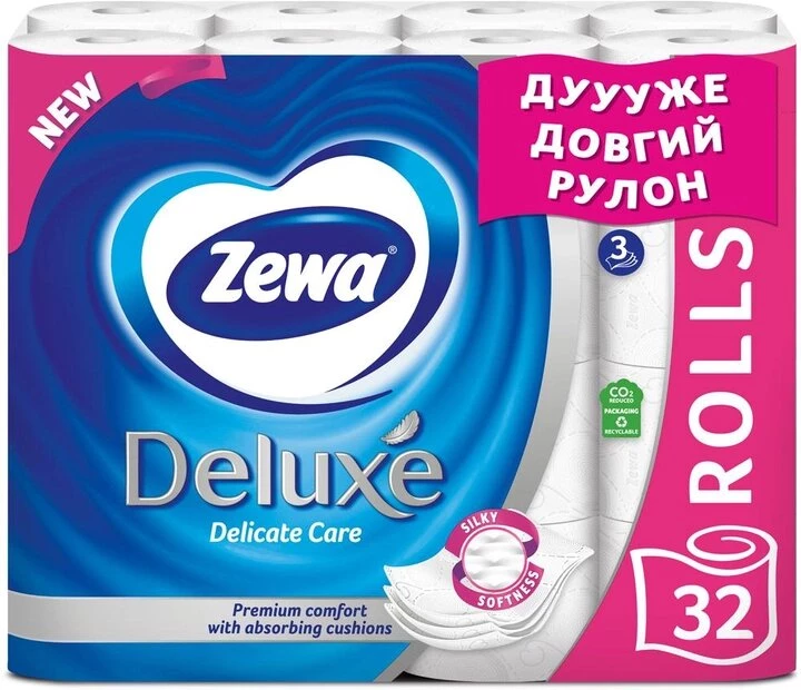 Папір туалетний Zewa Deluxe білий 3 шари 32 рулони