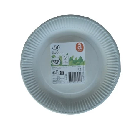 Набір тарілок Auchan картонні, білі, 18 см, 50 шт.