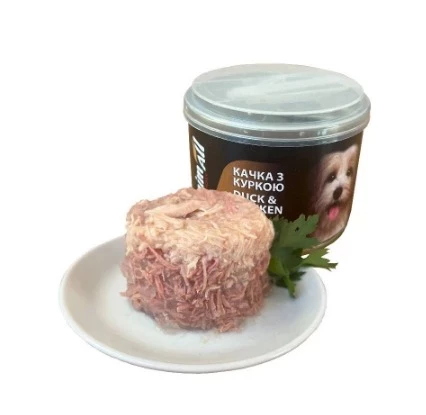 Консерви AnimAll 195 г для собак, качка з куркой в ніжному желе