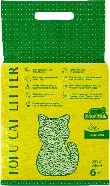 Наповнювач для котячого туалету Хвостик Tofu Cat Litter соєвий з ароматом алое вера, 2.6 кг/6 л