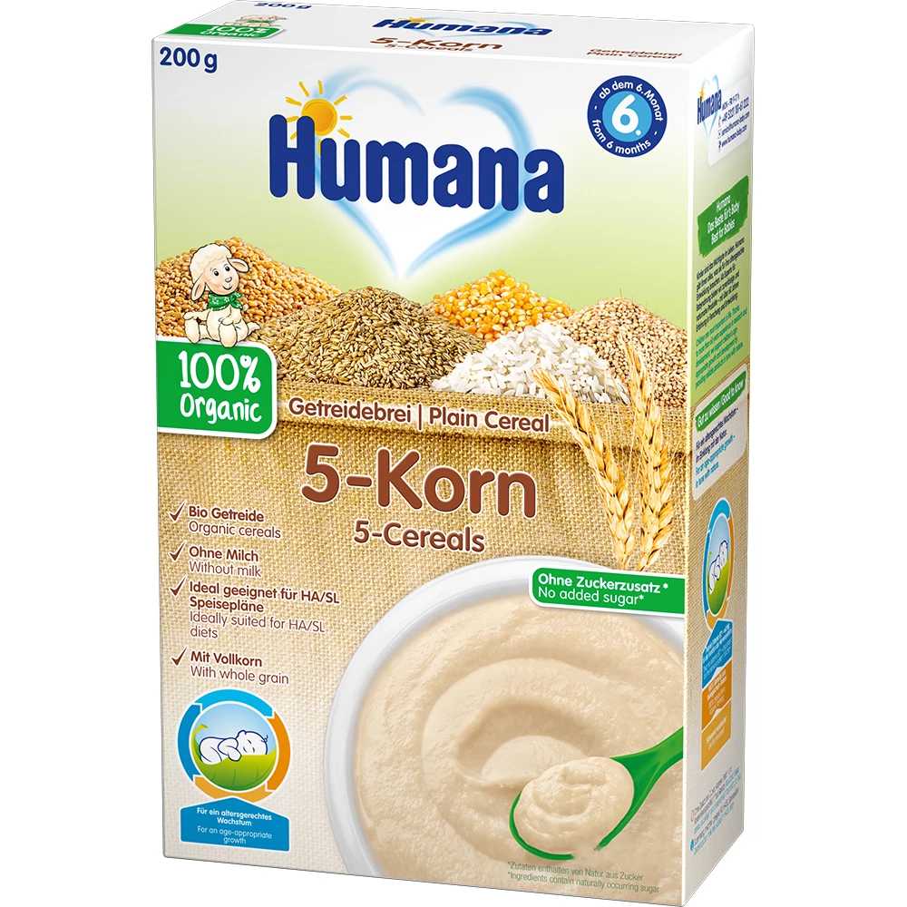 Безмолочна каша Humana Plain Cereal 5-Cereals 5 злаків, 200 г