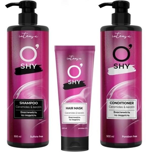 Подарунковий набір O'shy Intense Ceramides & Keratin Маска для волосся 200 мл + Шампунь 500 мл + Кондиціонер 500 мл (4802370056160)