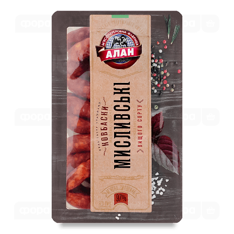 Ковбаски «Алан» «Мисливські» в/к в/ґ н/о малий вакуум