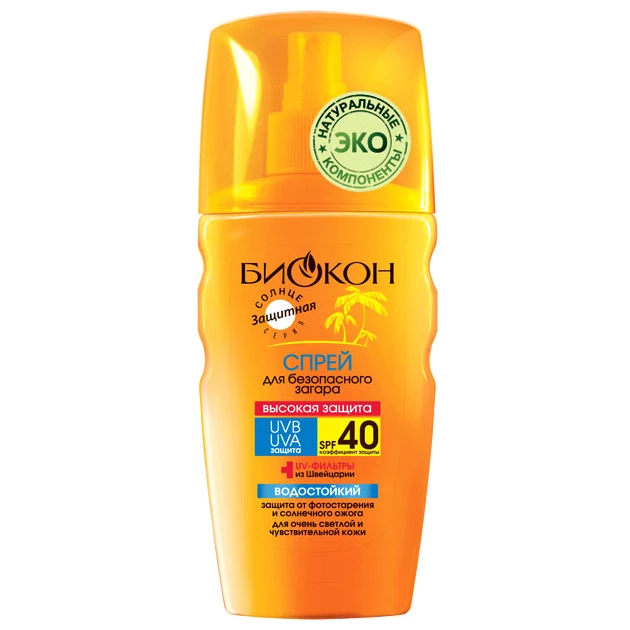 Спрей для безпечної засмаги Биокон Високий захист SPF-40, 160 мл