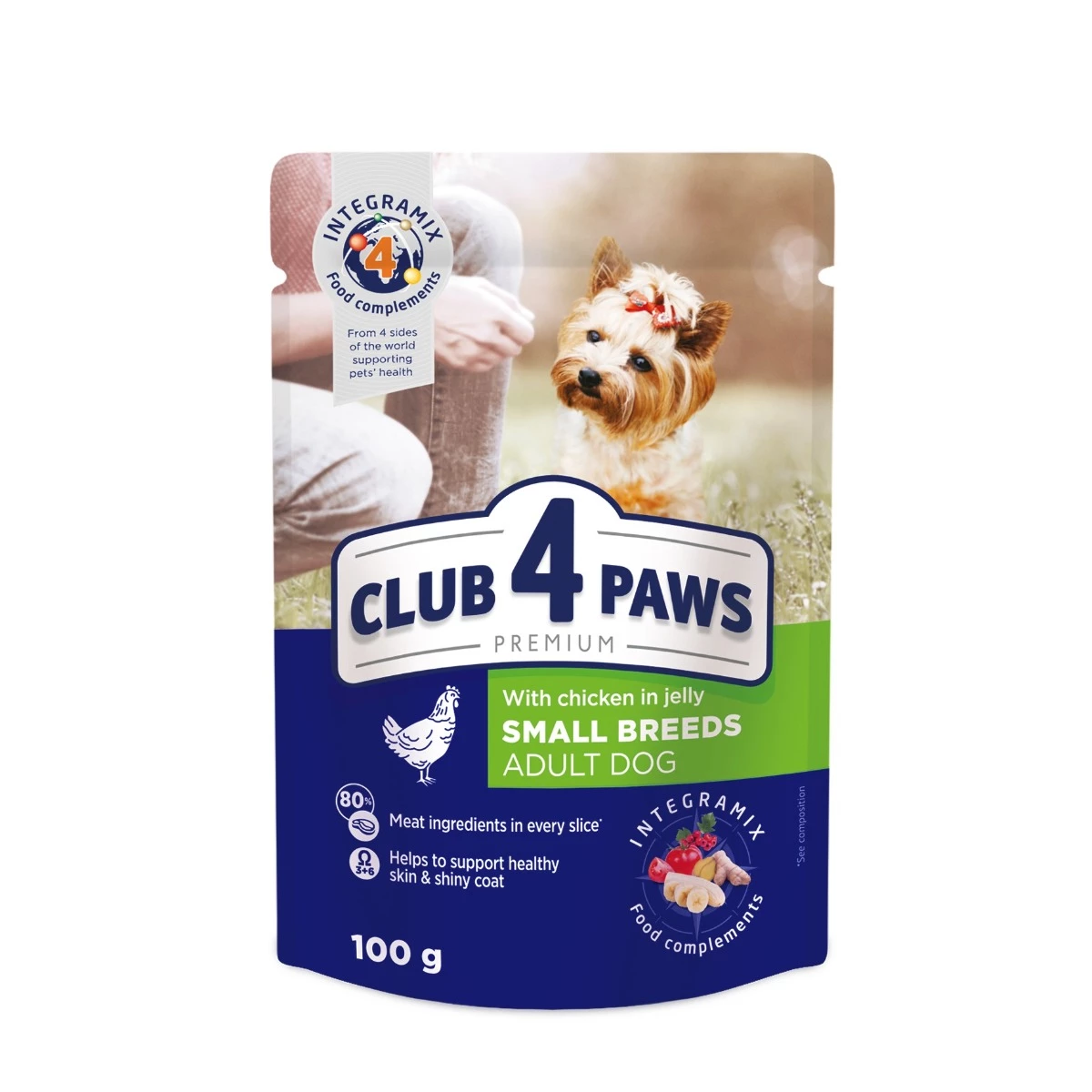 Корм вологий для дорослих собак малих порід Club 4 Paws Premium з куркою в желе 100 г (4820083908880)