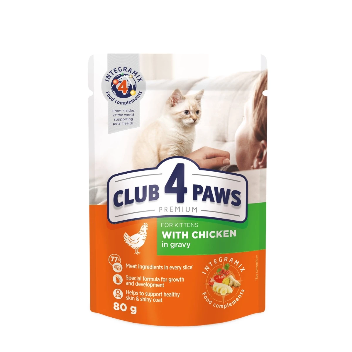 Корм консервований для кошенят Club 4 Paws з куркою в соусі, 80 г (4820083908927)