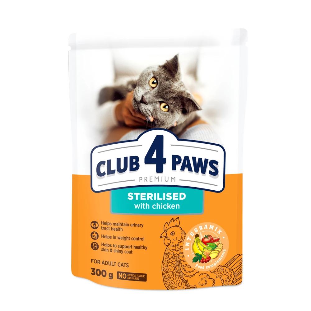 Корм сухий для стерилізованих котів Club 4 Paws з куркою 300 г (4820083909252)