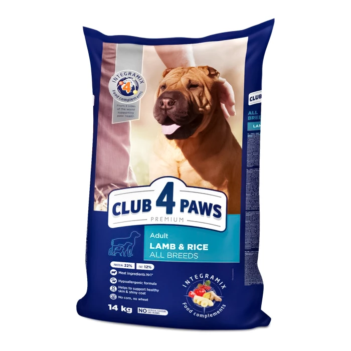 Корм сухий для собак всіх порід Club 4 Paws Premium Ягня і рис, 14 кг