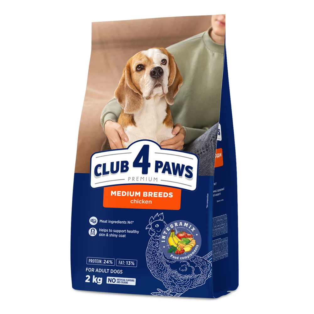 Корм сухий для дорослих собак середніх порід Club 4 Paws Premium Adult Medium Breeds 2 кг (4820083909702)