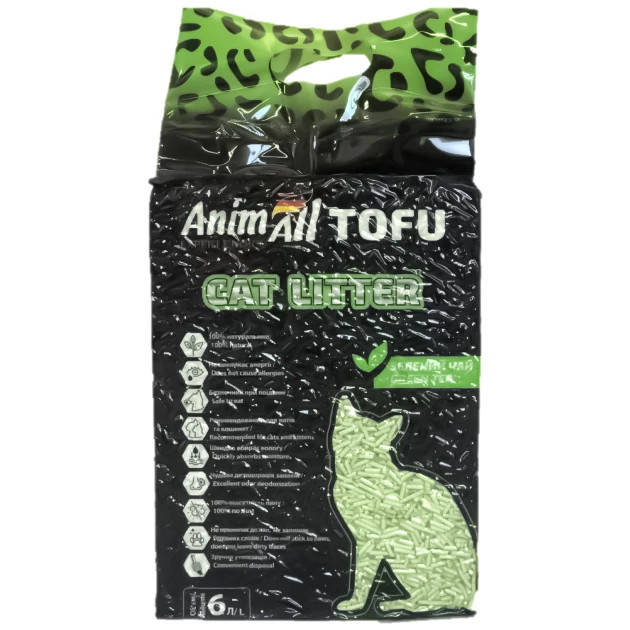 Соєвий наповнювач для котів AnimAll Tofu зелений чай 6 л