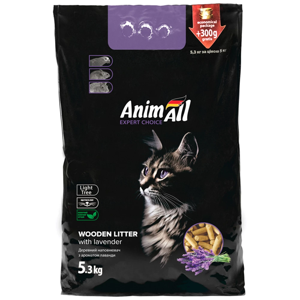 Наповнювач AnimAll деревний для котів, з ароматом лаванди, 5.3 кг