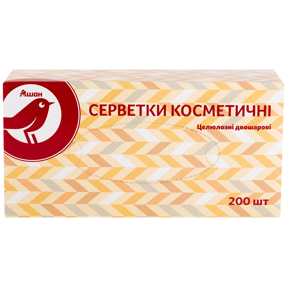 Серветки косметичні двошарові Auchan, 200 шт.
