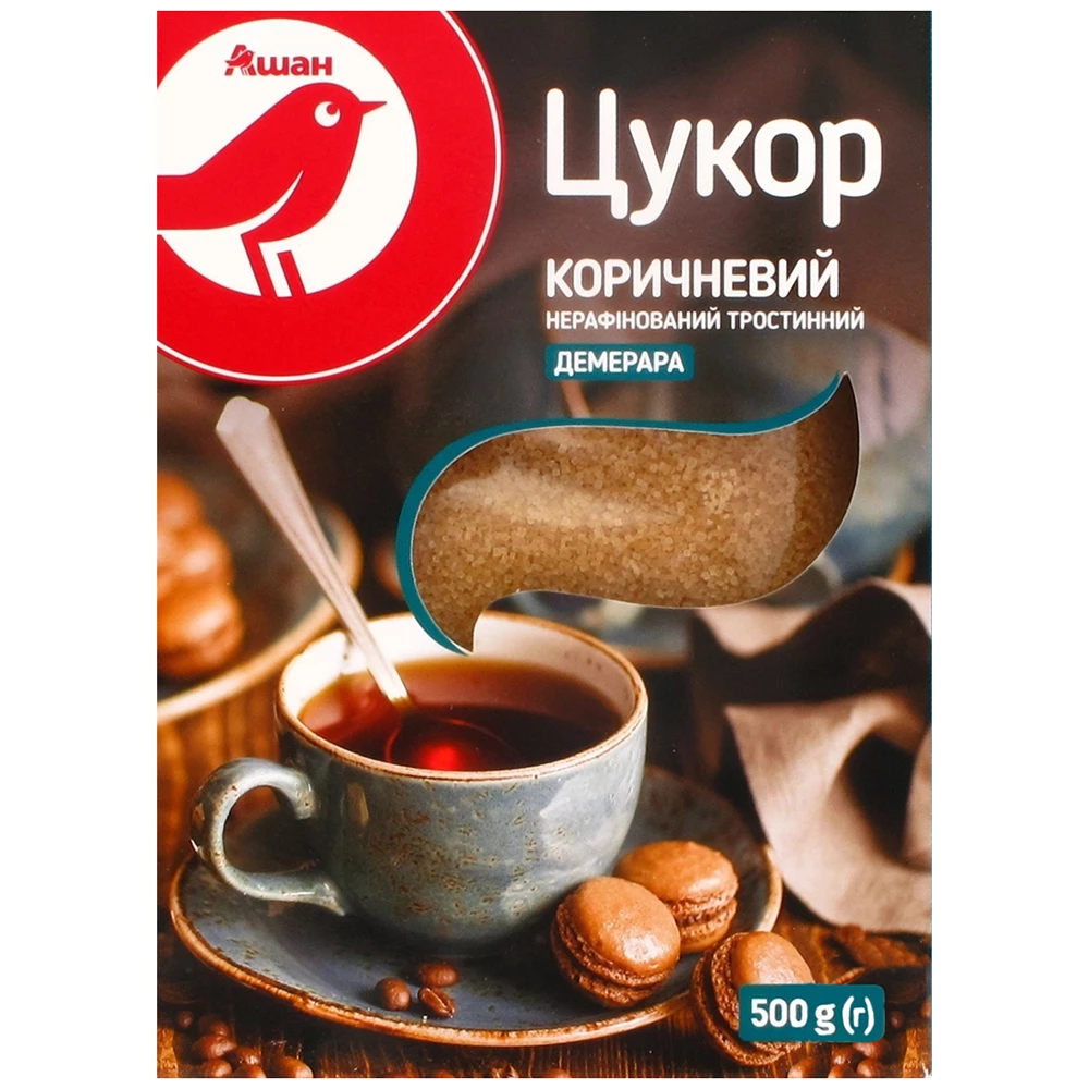 Цукор Auchan Демерара коричневий нерафінований тростинний, 500 г
