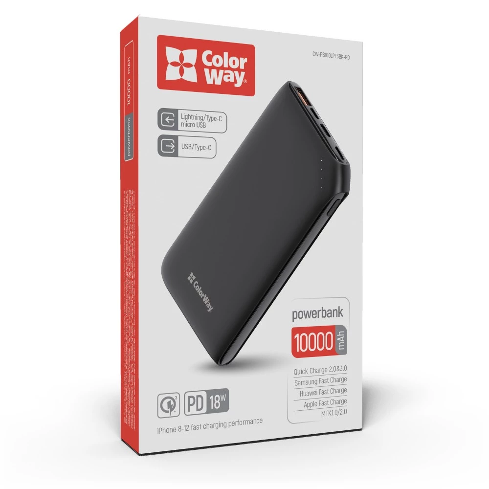 Універсальна мобільна батарея CW 10 000 mAh Slim QC3.0,Black