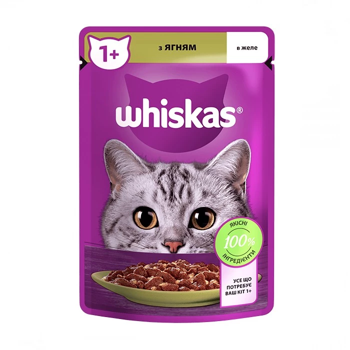 Вологий корм для котів Whiskas з ягням у желе, 85 г (5900951302176)