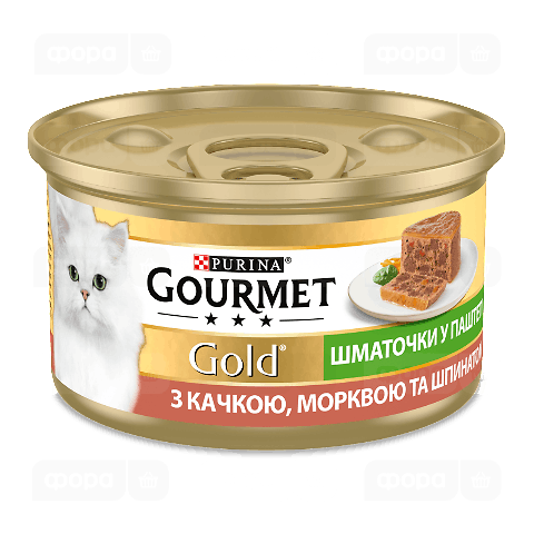 Корм для котів Gourmet Gold з качкою, морквою та шпинатом шматочки в паштеті