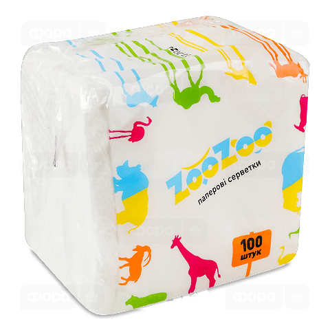 Серветки ZooZoo 1-шарові білі 24х23 см
