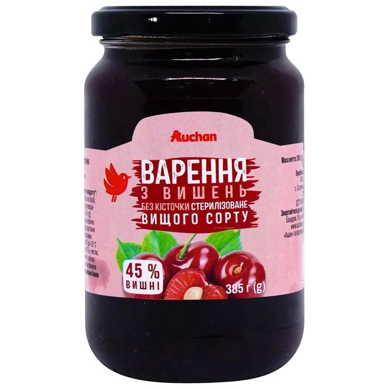 Варення Auchan з вишень без кісточки 385 г (4823090130947)