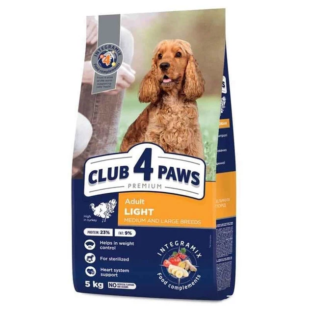 Корм сухий для дорослих собак середніх та великих порід Club 4 Paws Premium Контроль ваги з індичкою 5 кг (4820215367868)