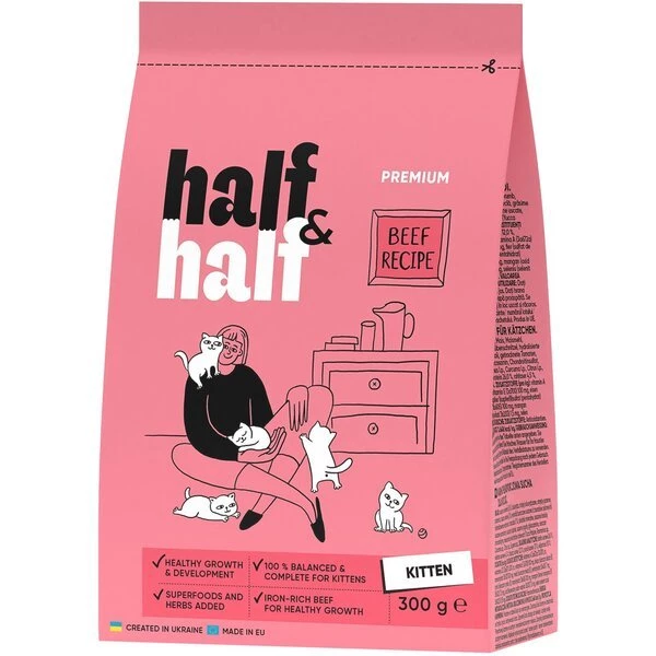 Корм сухий для котів Half&Half для кошенят з яловичиною 300 г (4820261920925)