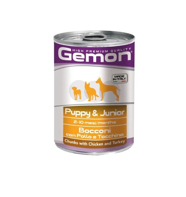 Консерви для собак Gemon Dog Wet Puppy&Junior шматочки зі смаком курки та індички, 415 г (8009470387866)
