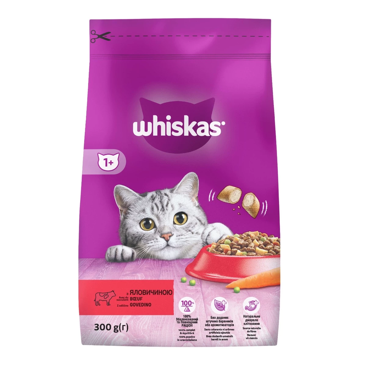Корм сухий для котiв Whiskas з яловичиною 300 г (5998749144114)