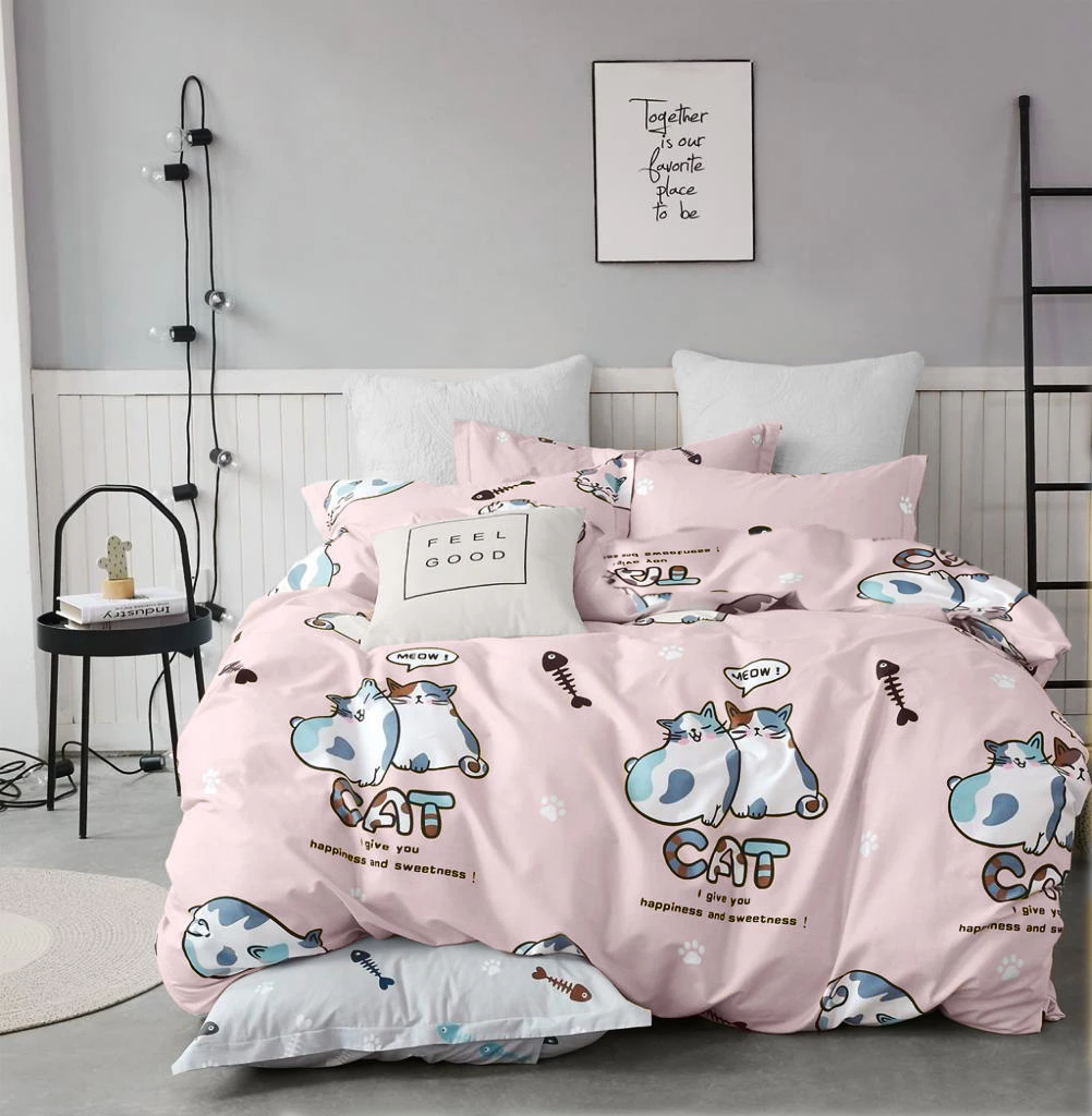 Постільна білизна Zastelli Cats on Pink бязь євро 200*220