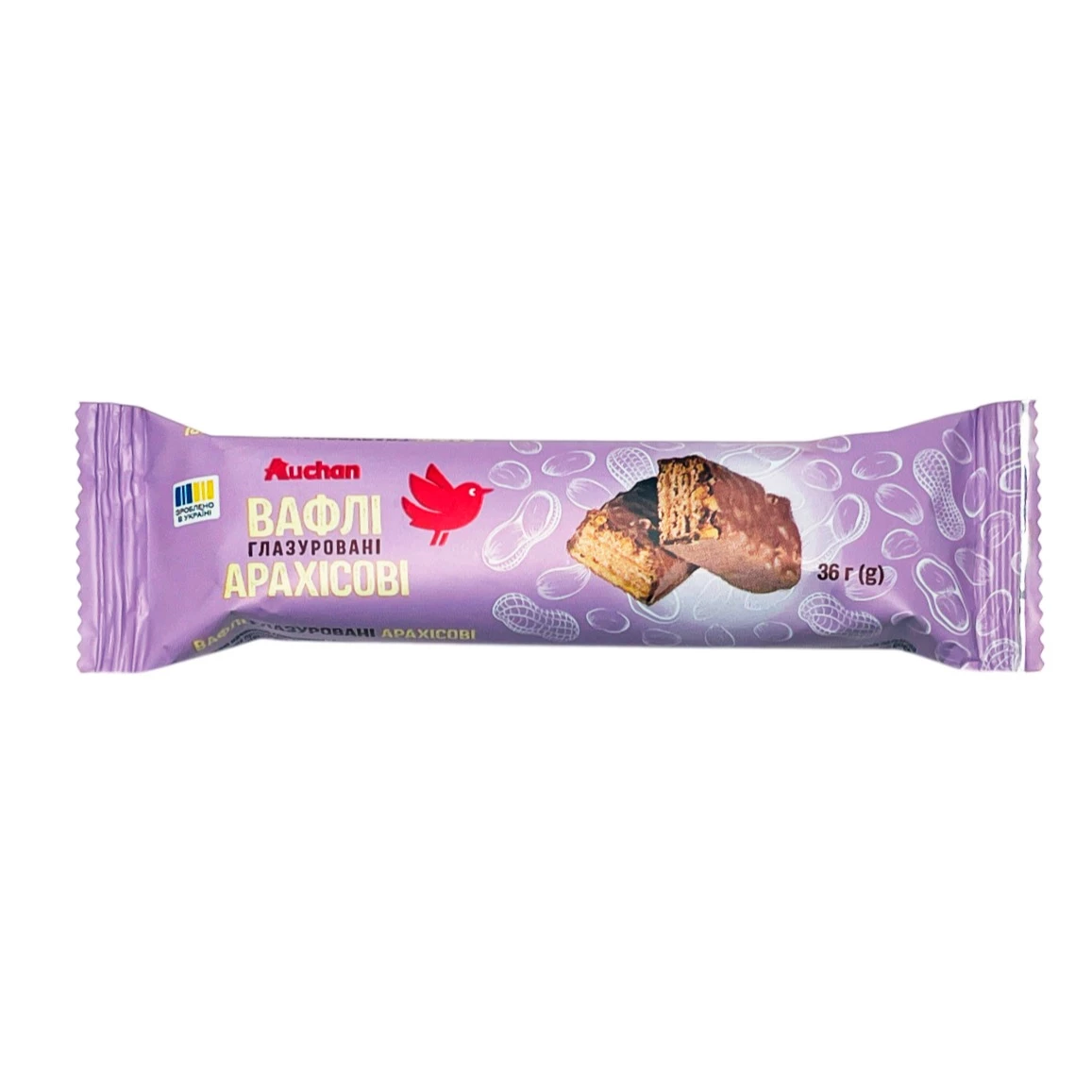 Вафлі Auchan глазуровані арахісові 36 г (4823090135911)