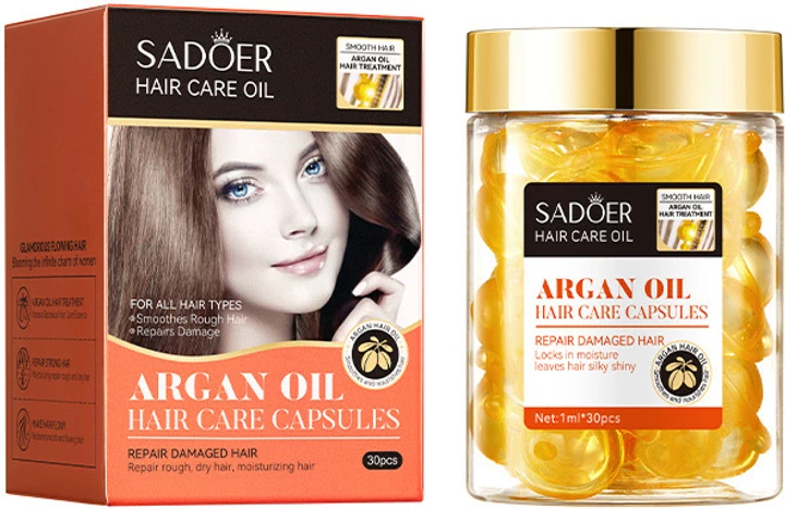 Відновлюючі капсули для волосся Sadoer Argan Oil Hazelnut Smooth Hair Care Capsules з олією аргану та ліщиною 1 мл х 30 шт (NO.SD01192-1)