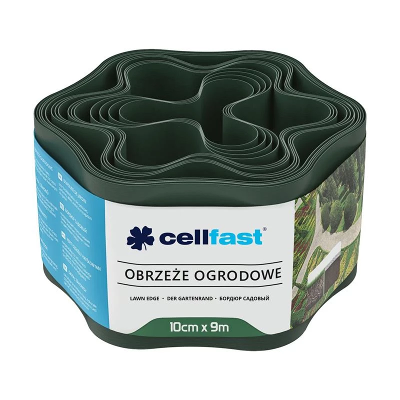 Стрічка газонна Cellfast, бордюрна, хвиляста, 10см x 9м, темно-зелена