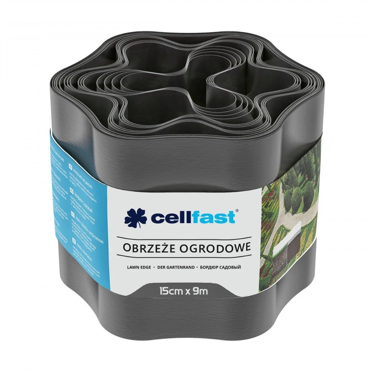 Стрічка газонна Cellfast, бордюрна, хвиляста, 15см x 9м, графіт