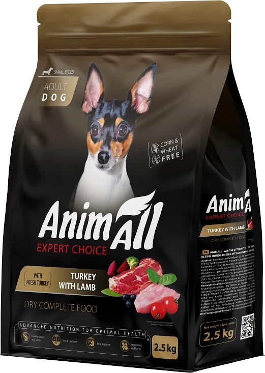 Корм сухий для собак малих порід AnimAll зі свіжою індичкою та ягням 2.5 кг (178614)