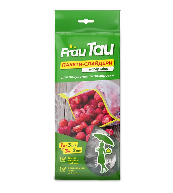 Пакети-слайдери Frau Tau Мікс, 1 л, 3 шт. + 3 л, 2 шт.