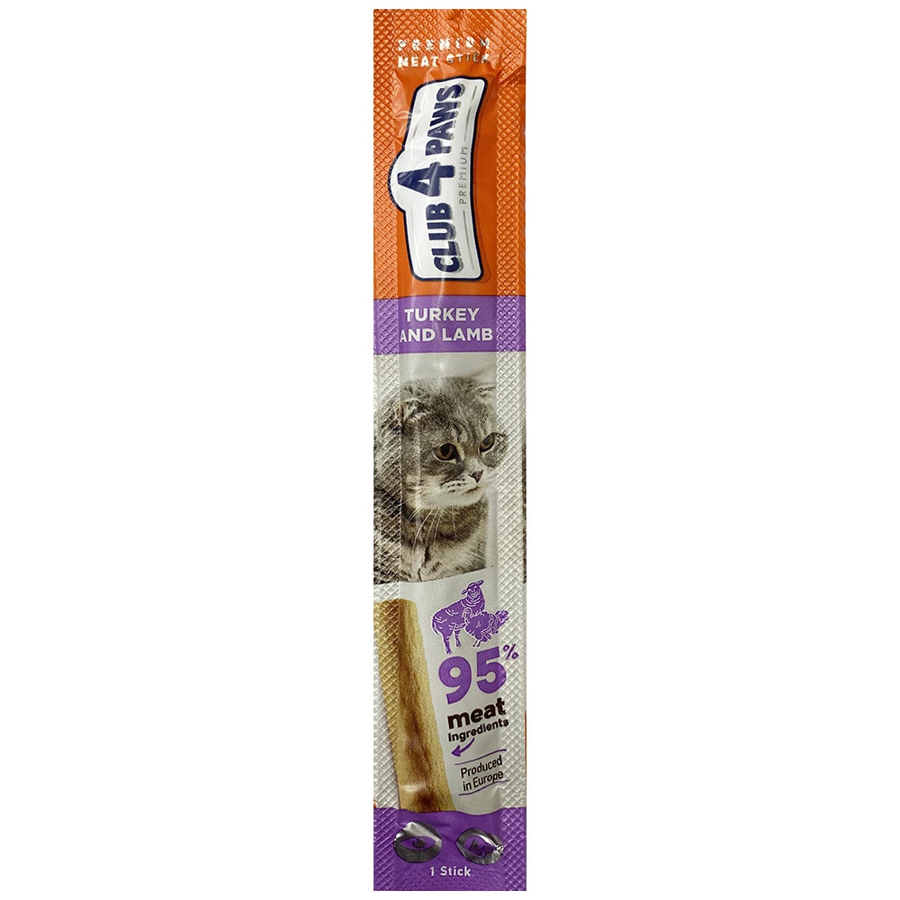 Ласощі для кішок Club 4 Paws Premium м'ясна паличка індичка та ягня, 5 г (4820083908200)