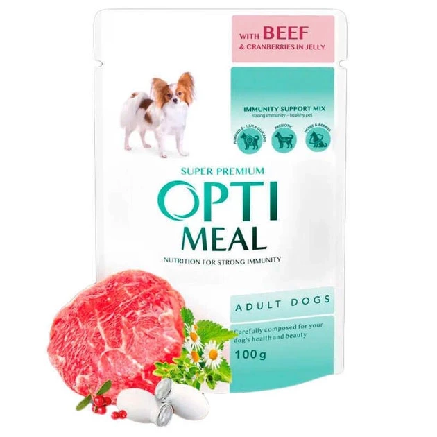 Консервований корм з яловичиною та журавлиною в желе для собак OptiMeal Beef&Cranberries in jelly 100 г