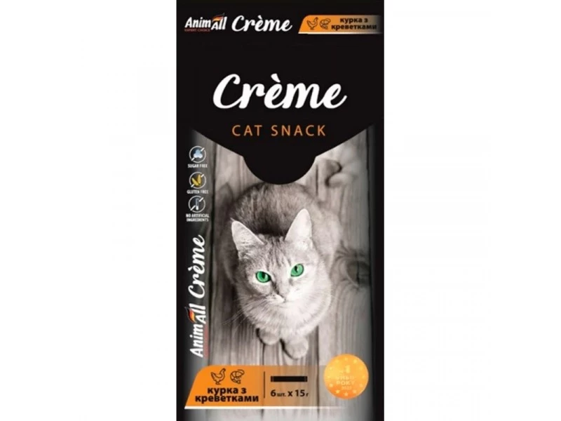 Ласощі для котів AnimAll Cat Snack Creme з куркою та креветками 6 стіків х 15 г (2000981280406)