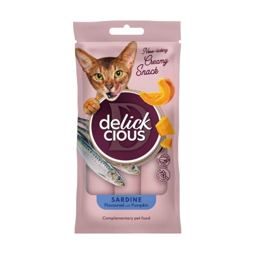 Ласощі для котів Delickcious сардина з додаванням гарбуза 4 шт х 15 г (4820269141636)