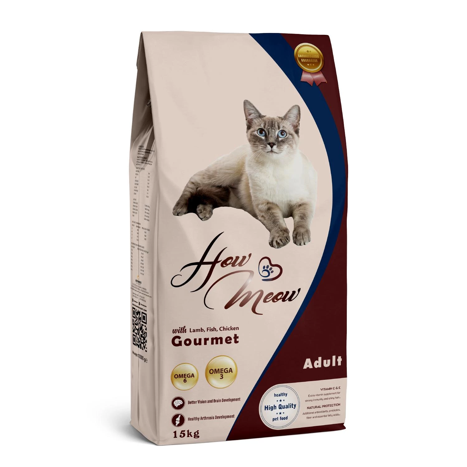 Сухий корм HowMeow Adult Cat Gurme повнораціонний для дорослих котів, ягня, курка, риба, 15 кг (181190)