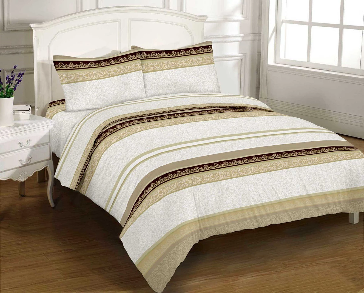 Постільна білизна Zastelli 2847 BEIGE GOLD USA Brown Бязь двоспальна 175х210