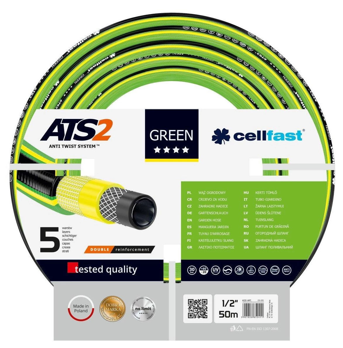 Шланг садовий Cellfast GREEN ATS 1/2", 50 м, 5 шарів, до 30 бар, -20…+60°C