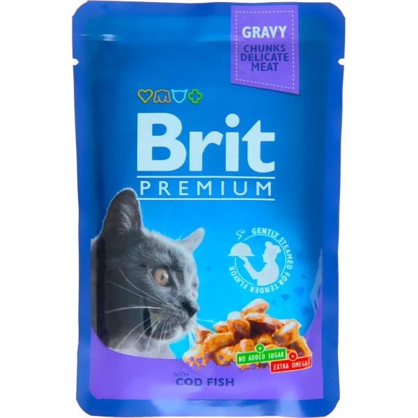 Вологий корм для кішок Brit Premium Cat pouch Тріска, 100 г