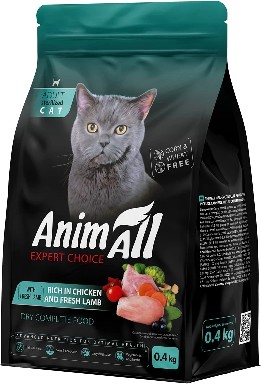 Корм сухий для стерилізованих котів AnimAll з куркою та свіжою ягнятиною 0.4 кг (178606)