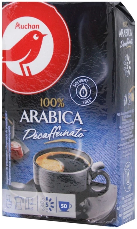 Кава Auchan Арабіка Decaffeinato без кофеїну мелена 250 г (3245678169179)